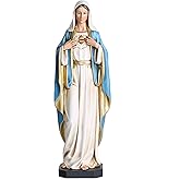 BC Catholic Immaculate Heart of Mary Statue, 10" H Blessed Holy Mother Virgin Mary Figure for Altar, Devout Home Decor, Religious Gifts to Mom, Hand Painted Renaissance Sculpture by Buildclassic