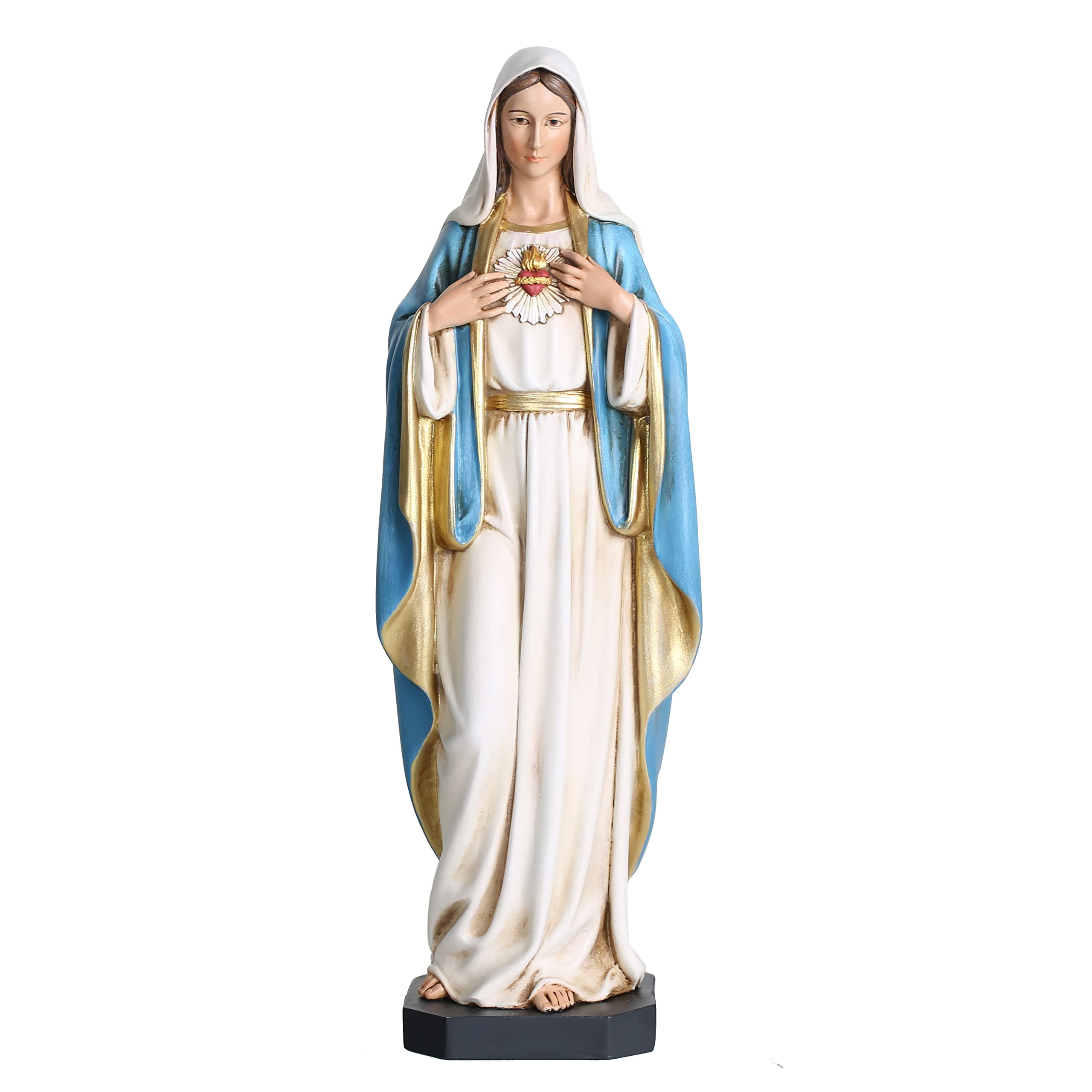 BC Catholic Immaculate Heart of Mary Statue, Blessed Virgin Mary Mother figure for Altar, Hand Painted Religious Gifts to Mom, 10inches H, Handmade by Buildclassic