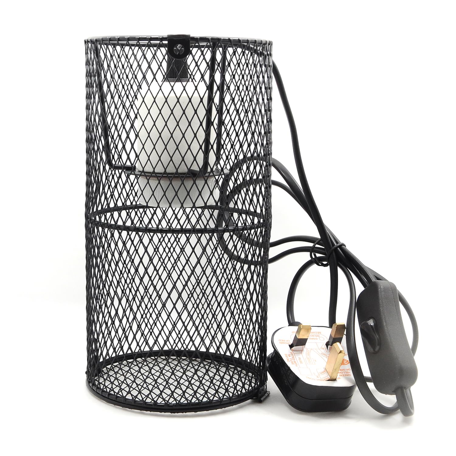 Arigoul Reptile Anti-Scald Lampshade, Reptile Pet Heat Lamp Lampshade Holder, Ceramic Heating Bulb Guard with Switch & Anti-hot Bracket for Lizard Turtle Snake Birds Chick E27 300W(UK Plug)