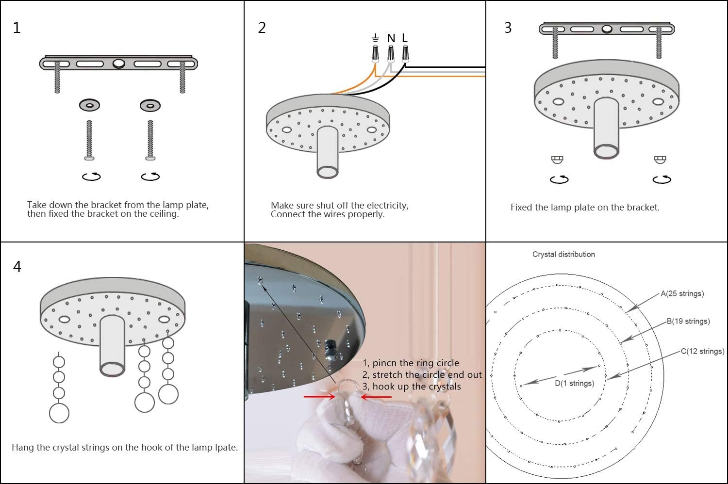 Hile Lighting KU300074 Modern Chandelier Crystal Ball Fixture Pendant Ceiling Lamp H10.43" X W8.66", 1 Light - - 