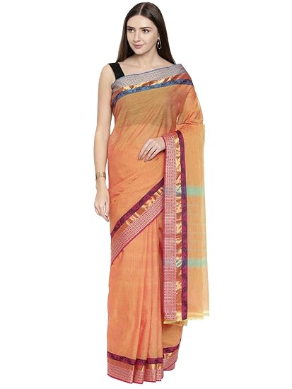 Womens Chettinad Cotton Saree (CCOPSC14562; Orange)