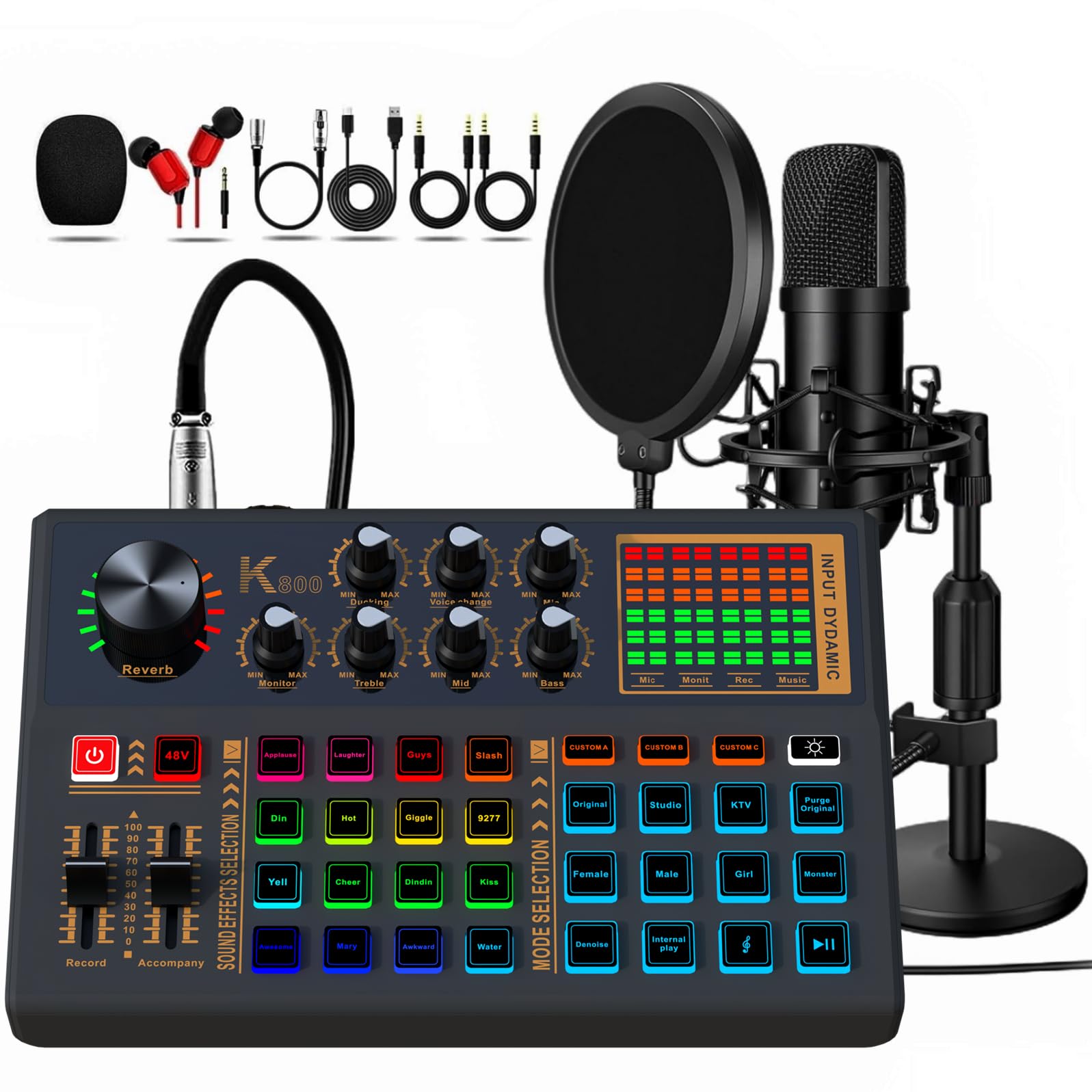 Photo 1 of Podcast Equipment Bundle, 48V Condenser Microphone Bundle with 3 Custom Sound Effect Buttons, Podcast Microphone Recording Studio Package for Podcasting Live Streaming Singing PC Mobile TikTok YouTube