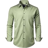 J.VER Men's Dress Shirts Stretch Long Sleeve Formal Shirt Solid Business Casual Button Down Shirts for Wedding Prom