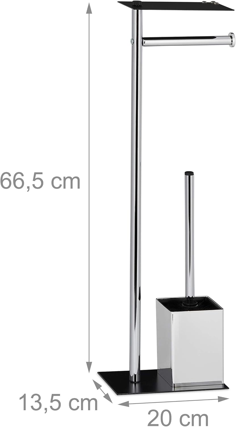 Relaxdays Toilet Butler with Paper Holder, Toilet Brush with Container, H x W x D 66 x 20 x 13 cm, Black-Silver - Image 5