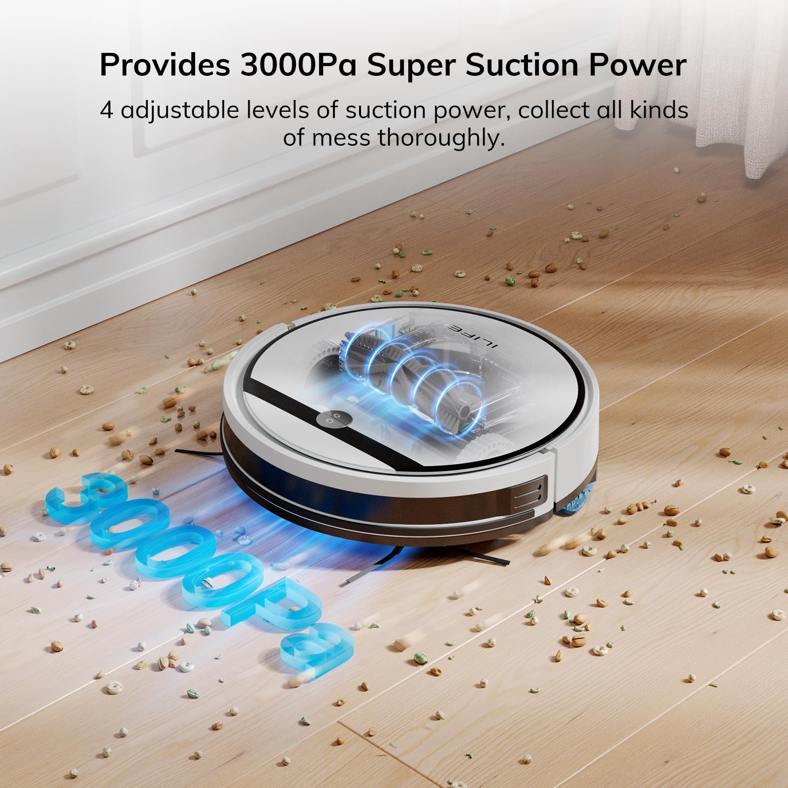 ILIFE Robot Vacuum and Mop Combo, V3s Pro Upgraded, Compatible with 2.4GHz WiFi/Alexa/Google, 120mins, 3000Pa, 2-in-1 Mopping Robotic Vacuum Cleaner, Path Route, for Pet Hair, Hard Floor, Carpet (V3x)