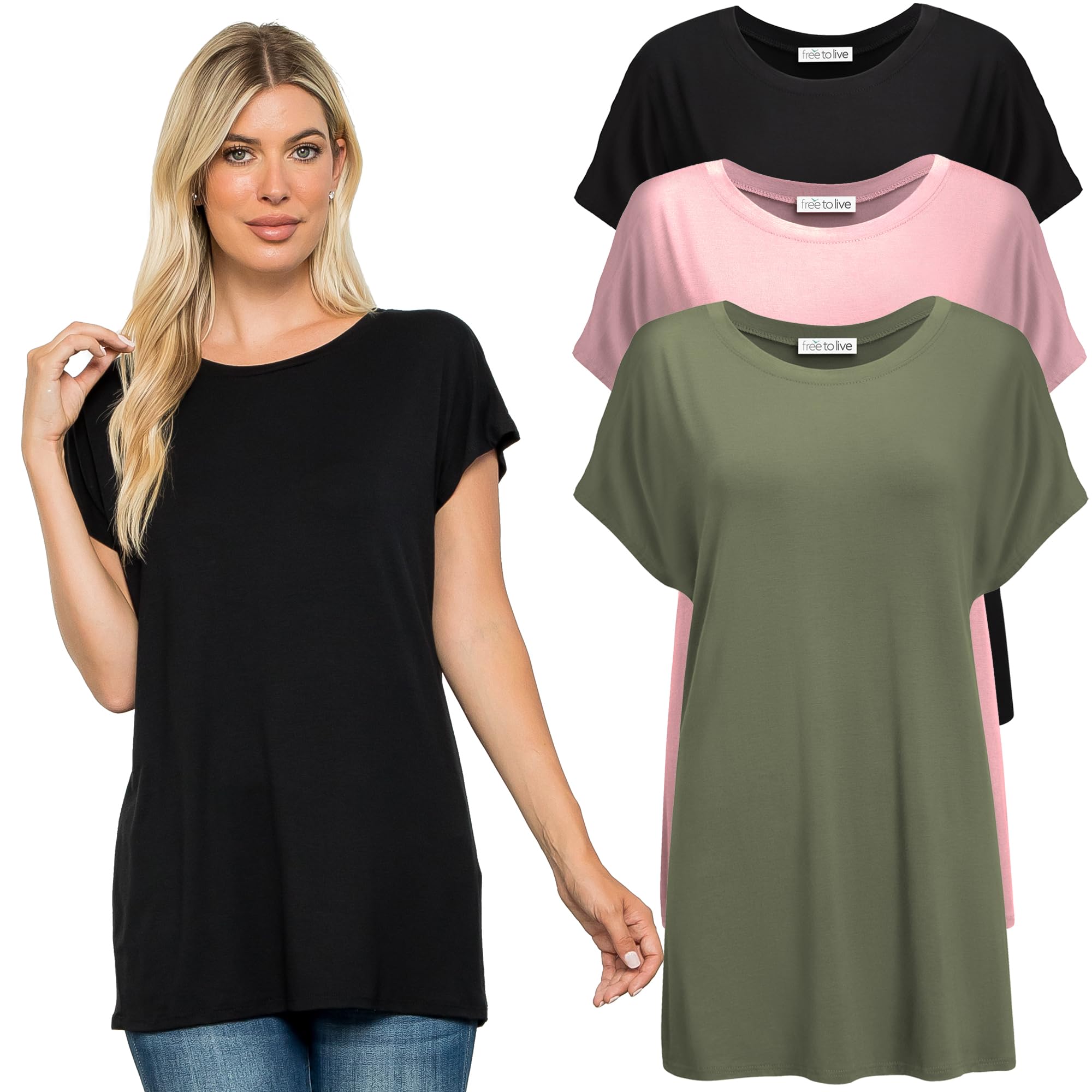 Photo 1 of ** ONE ONLY** Extra Long Tshirts for Women Tunic Tops for Leggings Short Sleeve Tee Shirts (Large, Black)