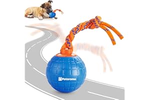 Potaroma Interactive Dog Ball Toys Touch Activated, Rechargeable Animal Sound Dog Toy, Durable Moving Ball for Pup with Chewing Rope for Dogs Puppy, Blue