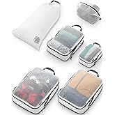 Large Packing Cube Set with See Through Mesh- Compression Packing Cubes Travel Organizers by TRIPPED Travel Gear (White)