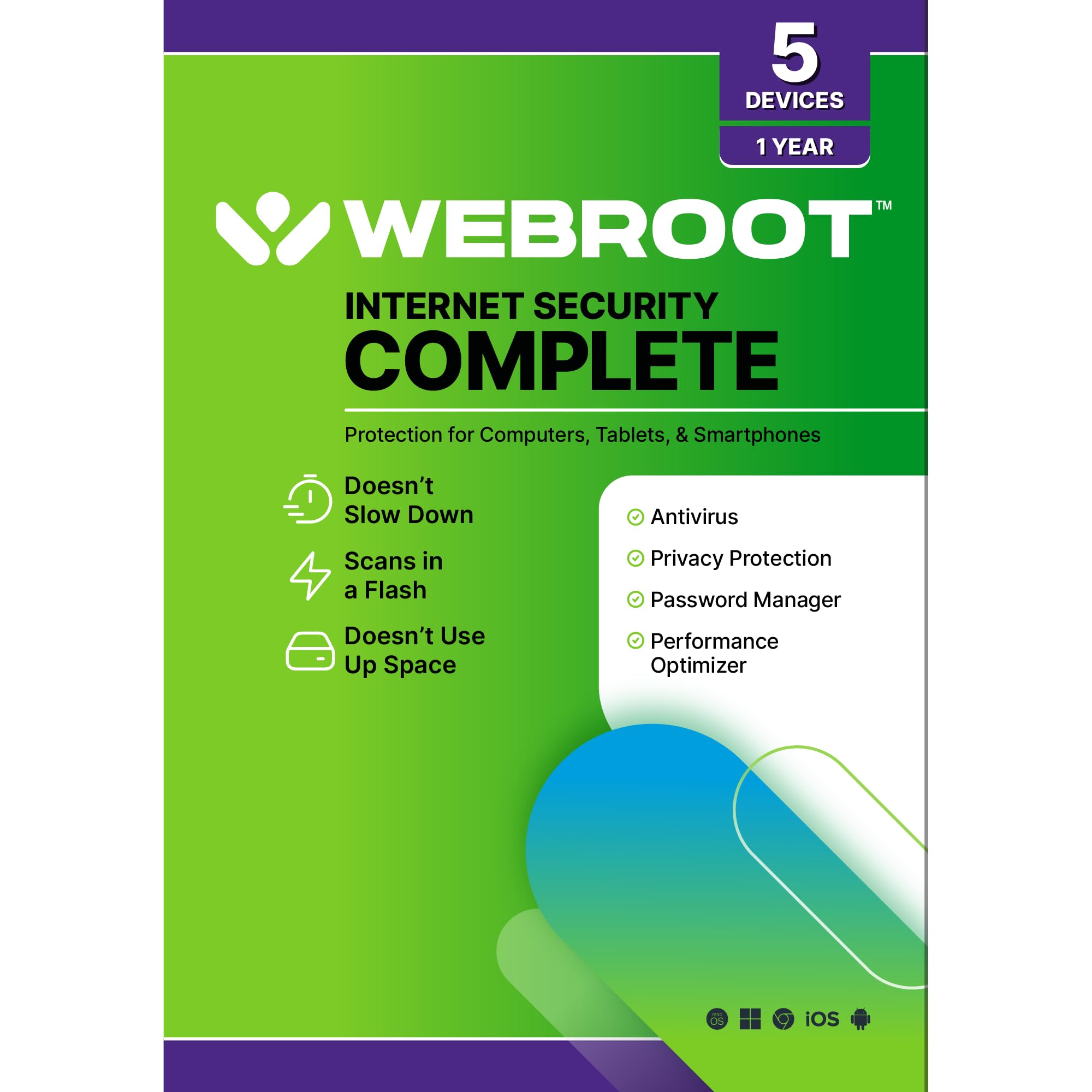 Webroot Internet Security Complete | Antivirus Software 2025 | 5 Device | 1 Year Keycard for PC/Mac/Chromebook/Android/IOS + Password Manager, Performance Optimizer and Cloud Backup | Packaged Version