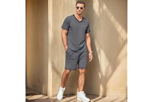 Men’s Short Sleeve V-Neck Loungewear Set Contrast Trim Shorts And Top For Home Casual Daily Wear Rest Sleep Light Activities
