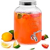 Kook Glass Drink Dispenser, with Leak-Proof Stainless Steel Spigot, Clear Mason Jar, Beverage Storage for Fridge, for Water, Iced Tea, Sangria, Lemonade, 1 Gallon (1, Silver)