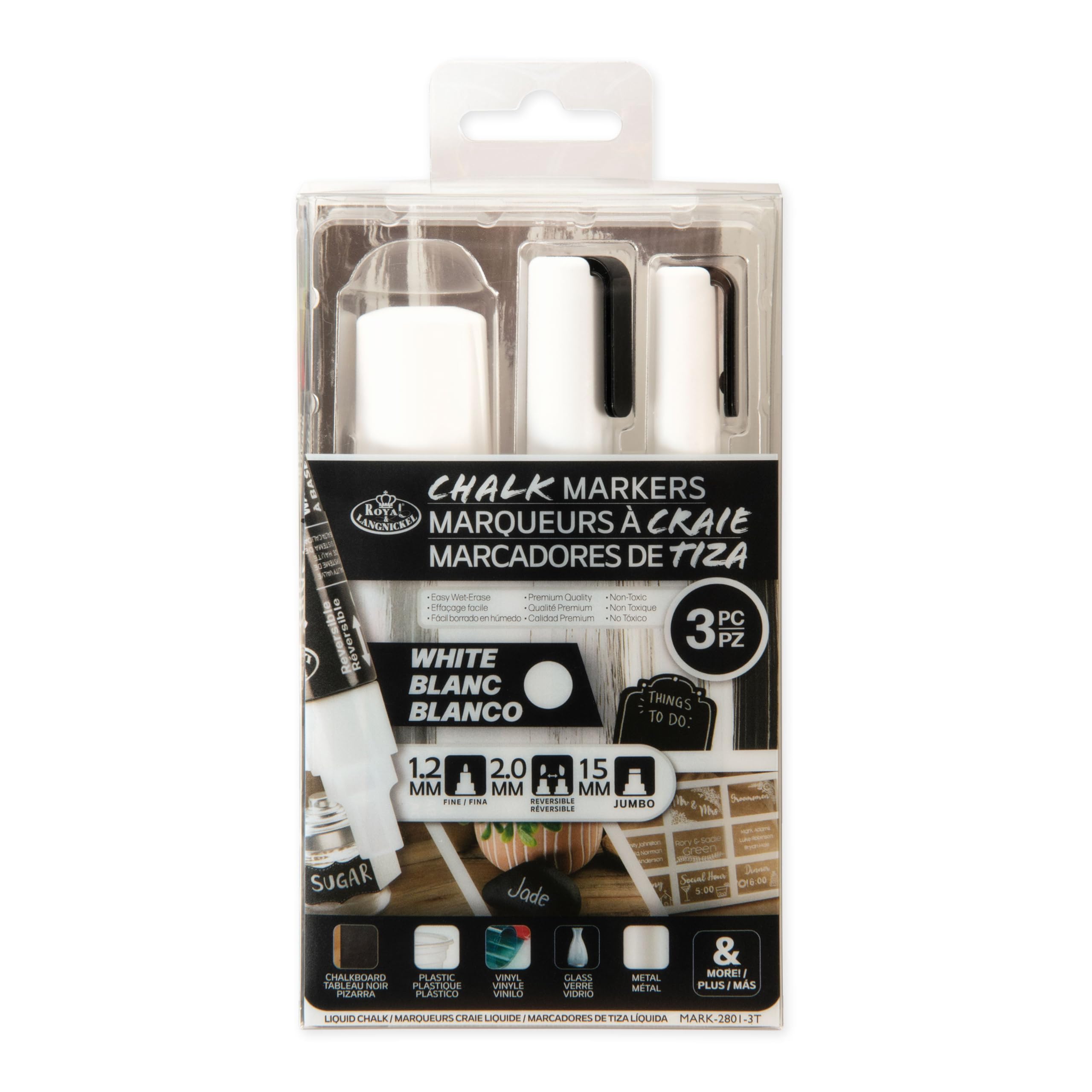 Royal & Langnickel 3pc WHITE VARIETY SIZE CHALK MARKER SET