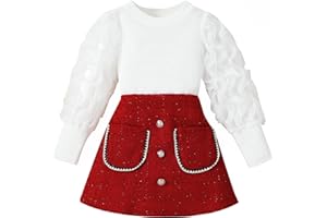 Toddler Girls Fall Winter Clothes Baby Ruffle Long Sleeve Knit Sweater Shirts Plaid Floral Mini Skirts Set with Beret