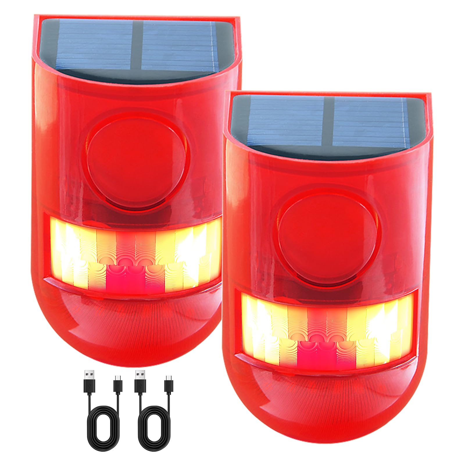 Photo 1 of ChunHee Solar Outdoor Motion Sensor Alarm 4 Working Mode Motion Activated Alarm 129dB Loud Sound Noise Maker IP65 Waterproof Motion Detector with Strobe Light for Garden Yard Farm Home 2PC