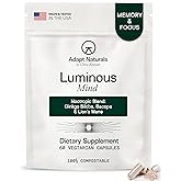 Adapt Naturals Luminous Mind Nootropic Brain Supplement with Ginkgo Biloba, Bacopa and Lions Mane | Memory, Focus, Mental Clarity and Elevated Mood Support | No Caffeine, Crash Free - 30 Days Supply