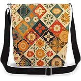LiuenMgg Floral Kaleidoscope Print Canvas Crossbody Bag, Adjustable Strap Lightweight Purse with Top Zipper & Inner Pocket, Daily Shoulder Bag Gift for Women -1