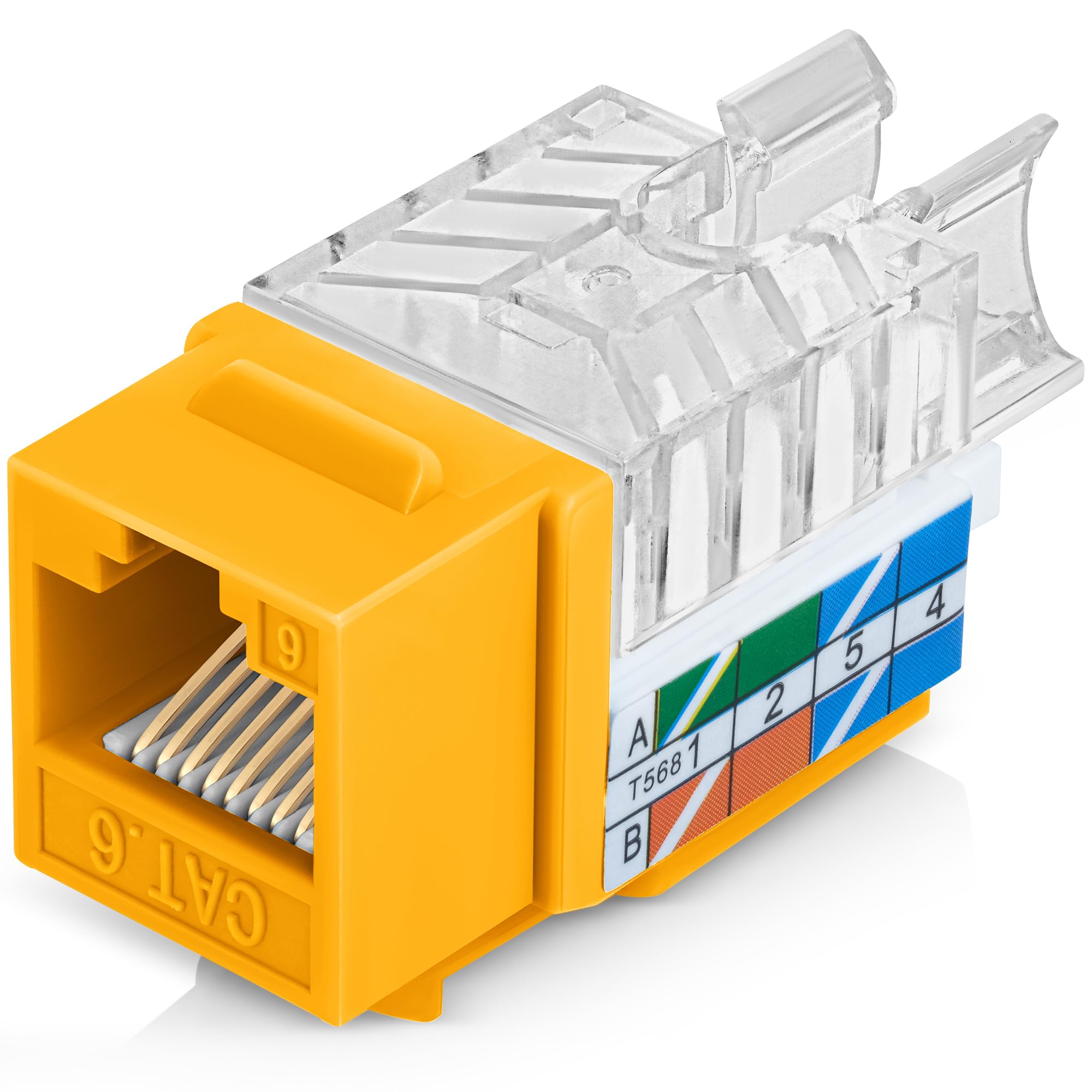 Photo 1 of Everest 45° Angled RJ45 Cat6 Keystone Jacks 50-Pack in Yellow - Slim Profile Female RJ45 Connectors - Cat 6 Keystone Jack - Compatible with 45° Angled Speed Termination Tool - 45Term (B0BL3GS7ZY)