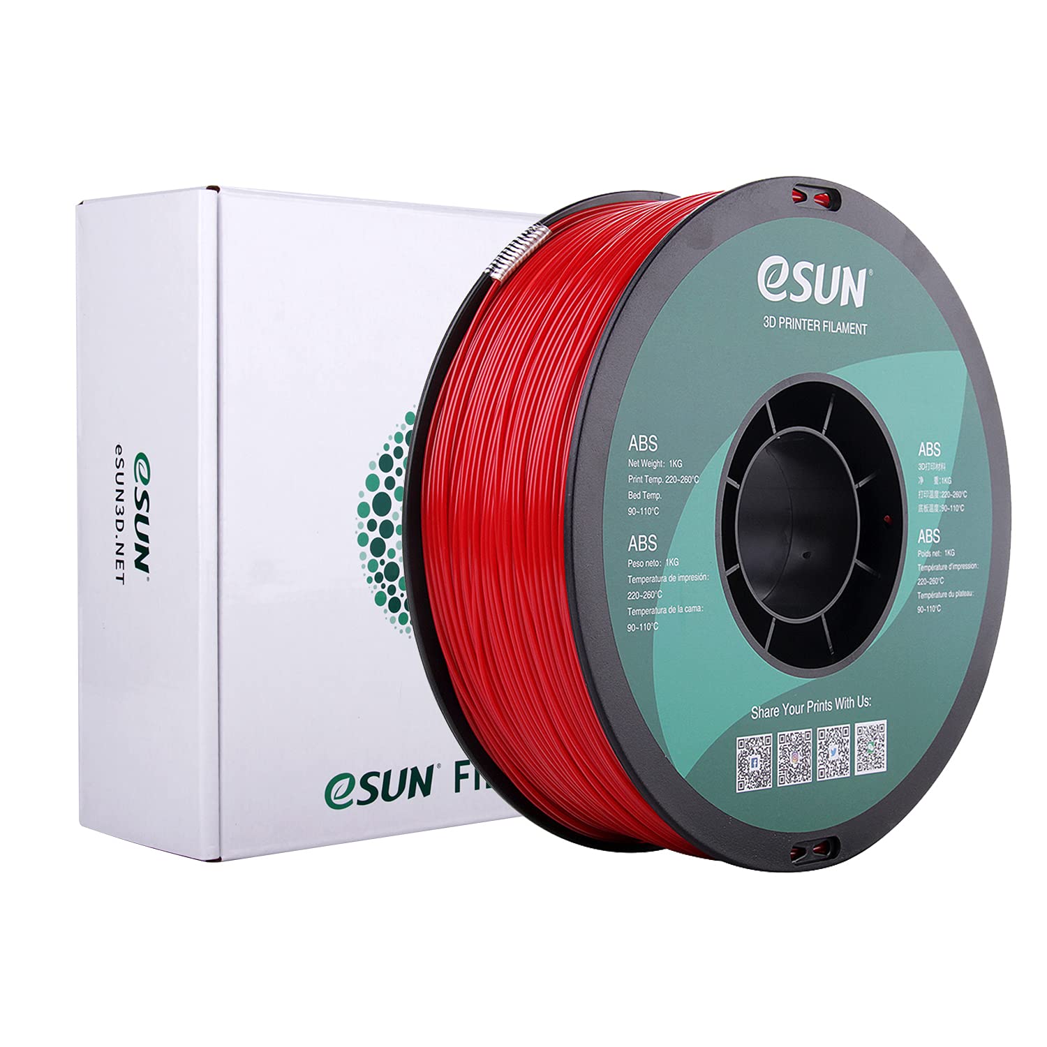 eSUN ABS+ Filament 1.75mm, 3D Drucker Filament ABS Plus, Maßgenauigkeit +/- 0.05mm, 1kg Spule (2.2 LBS) 3D Druck Filament für 3D Drucker, Feuerwehrauto Rot