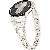 G-ficu Galaxy Watch 6 5 4 band 20mm Butterfly Band for Samsung Galaxy Watch 6/5/4 Band 40mm 44mm, Women Bling Diamond Slim Band, Cute Luxury Metal band for Watch 6 Classic/Watch 5 Pro/Watch 4 Classic