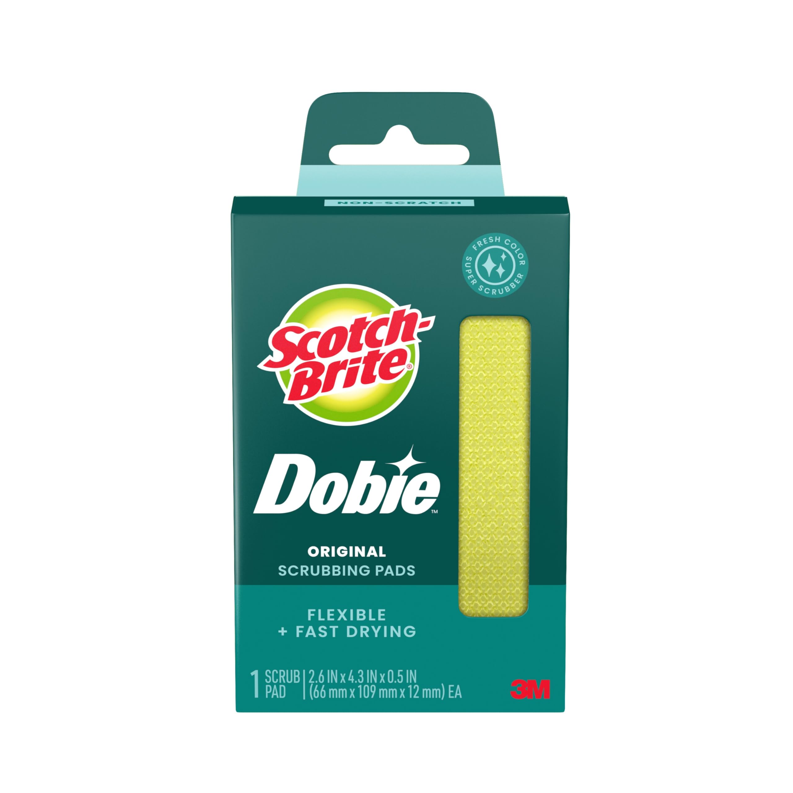 Scotch-Brite Dobie Cleaning Pad, Ideal for Dishwashing, Kitchen, Bathroom and More, Scours Without Scratching, 1 Pad