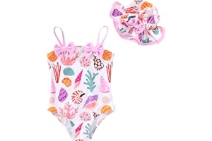 YOUNGER TREE Toddler Baby Girl Swimsuit Infant One Piece Bathing Suits with Hat Newborn Summer Beach Swimwear