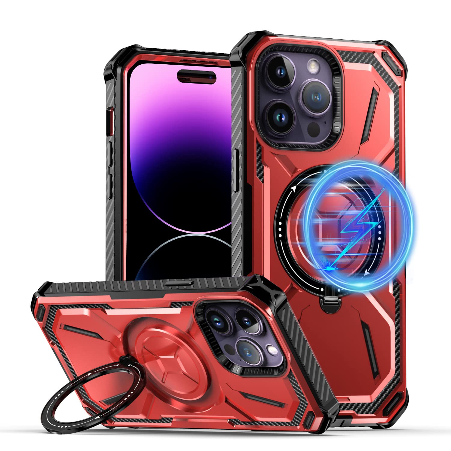 QLTYPRI Magnetic Case for iPhone 13 Pro Max Case Compatible with MagSafe with Built-in Kickstand, Military Grade Heavy-Duty Protection Shockproof Protective Phone Case Cover for iPhone 13 Pro Max– Red