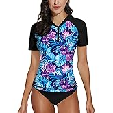 BesserBay Women’s Rash Guard UPF 50+ Zip Short Sleeve Quick Dry Swim Shirt Swimsuit Tops