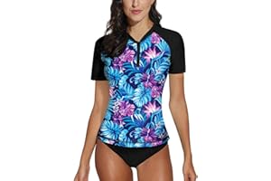 BesserBay Women's Rash Guard UPF 50+ UV Protection Short Sleeve Front Zip Swim Shirts S-2XL