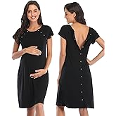 Momctnino Women's Maternity Nursing Nightdress Delivery Labor Hospital Nightgown Sleepwear for Breastfeeding