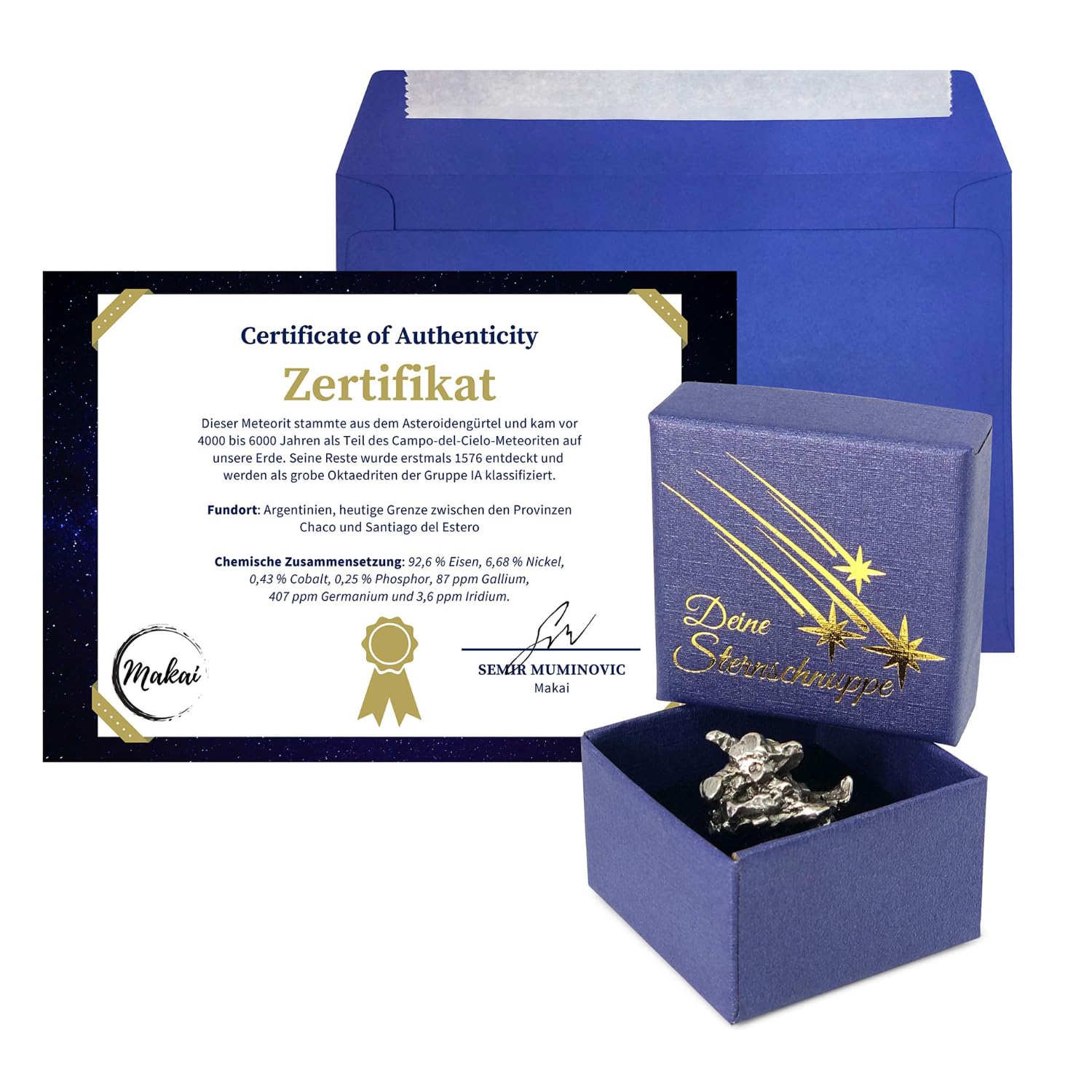 Makai Real Meteorite Shooting Star with Certificate of Authenticity Gift Card Box Personalised Card with dedication Certificate of Authenticity