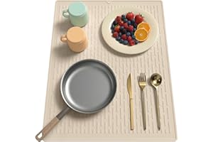 Silicone Dish Drying Mat, 15.7x19.7 Inches Dish Drying Mats for Kitchen Counter, Large Drying Mat with Drain Grooves, Holds P