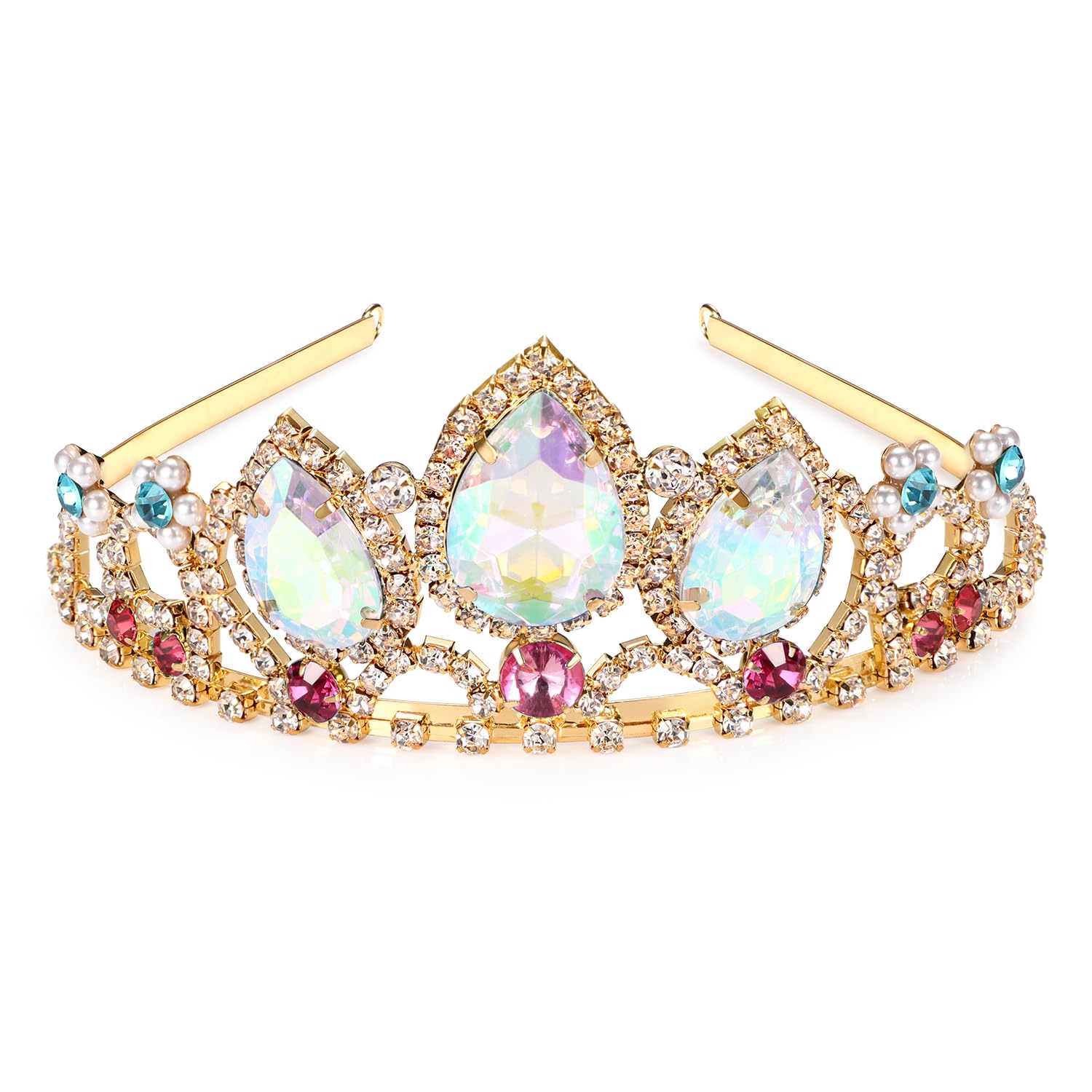 hengkaixuan Pretty Rapunzel Tiara Aurora Borealis Stone Sparkly Silver Tiara Princess Crown Tangled Costume Sweet Gift for Girls