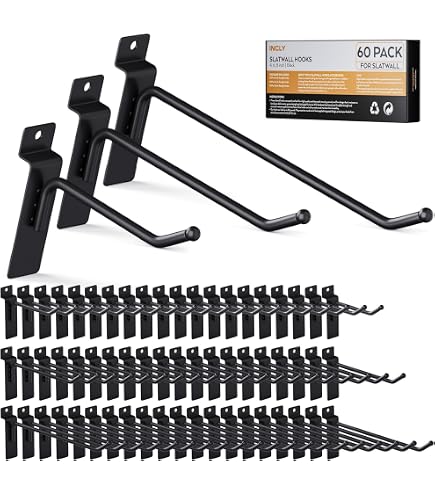 Yauhar 60-Pack Silver Slatwall Hooks - 2 Inch Heavy Duty Hooks For Garage & Retail Organization
