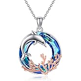 MONGAS Dolphin Necklace Sterling Silver Dolphin Crystal Pendant Necklace Ocean Necklace Dolphin Jewelry for Women
