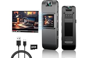 FUXGZ Mini Body Camera HD 1080P Wearable Video Recorder, Small Security Camera with 32GB SD Card Night Vision 1.3 Inch Display 180° Rotatable Lens, Portable Body Cam for Law Enforcement/Sports/Delivery