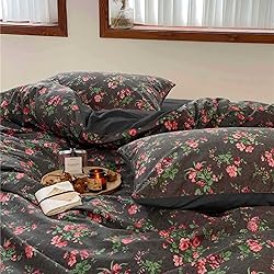 Nanko Floral Comforter Set Queen Size 3 Pcs, Black