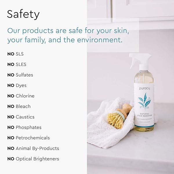 PURACY STAIN REMOVER SPRAY –THE TIKTOK LAUNDRY PRETREATER SPRAY FOR FRESH AND SET-IN CLOTHING STAINS ENZYME-BASED – NATURAL SPOT CLEANER – FREE & CLEAR 16OZ