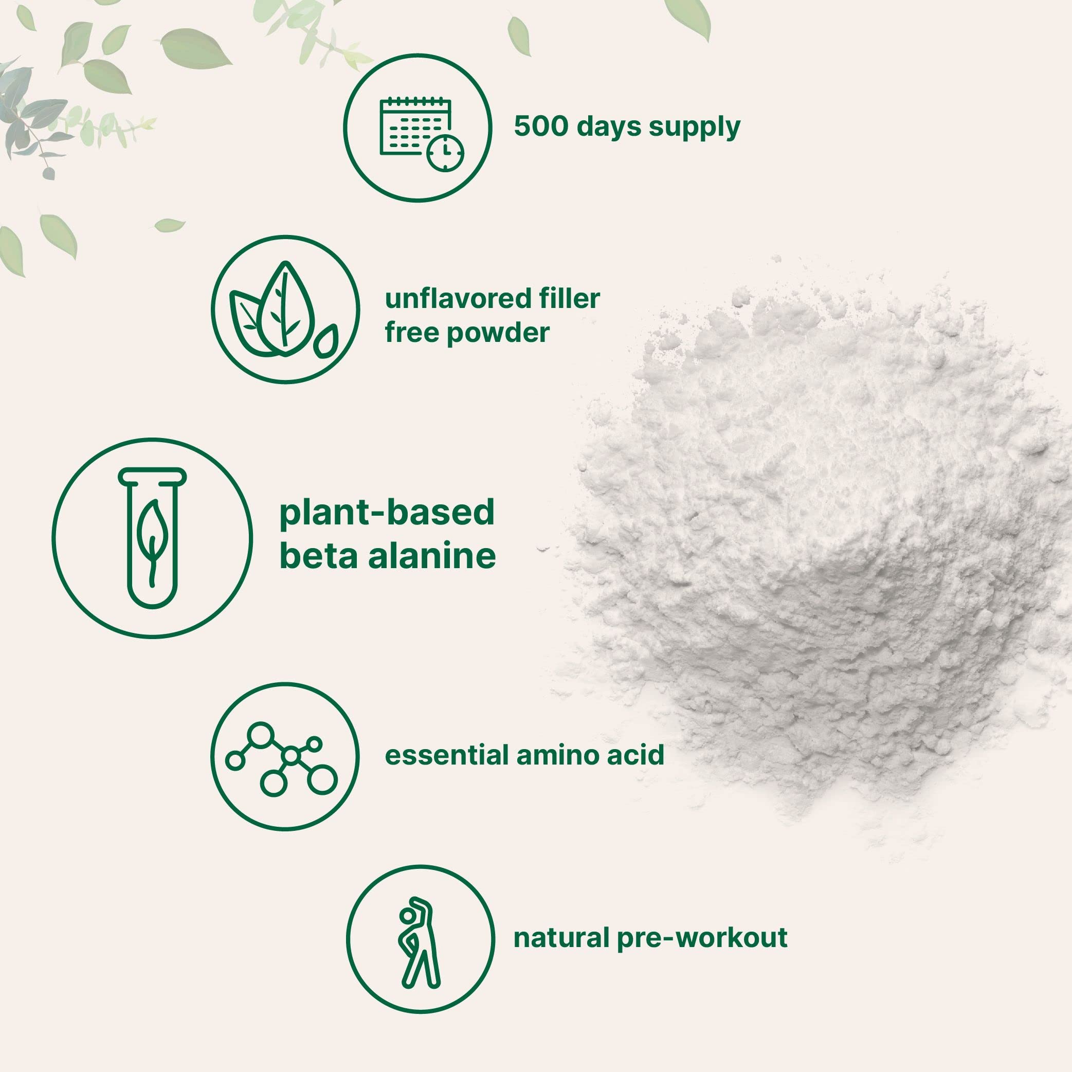 Beta Alanine Powder, Pure Beta Alanine Supplement, 2.2 Pounds (500 Days Supply), Filler Free, Amino Energy Pre Workout, Unflavored, Non-GMO and Vegan Friendly