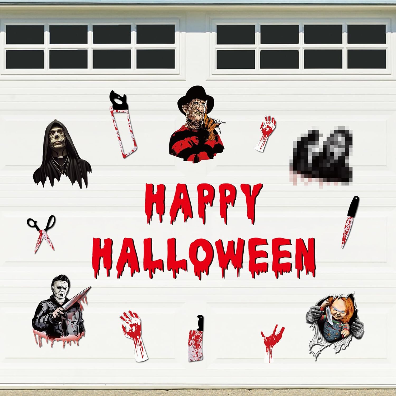 Garage Door Decorations - AnyDesign 26Pcs Horror Movie Garage Decoration Magnet Stickers Halloween Garage Door Decals Happy Halloween Magnet Refrigerator Stickers for Halloween Party Home Door Car Decorations