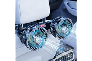 Xximuim USB Car Fan,Adjustable Dual Head Clip Fan 360° Rotatable Cooling Air Fan for Rear Seat Passenger Portable Car Seat Fan Headrest for Vehicles, SUV, RV, Boat