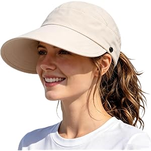 Womens Wide Brim Sun Hat UV Protection, Adjustable Ponytail Sun Baseball Cap for Outdoor Hiking Fishing