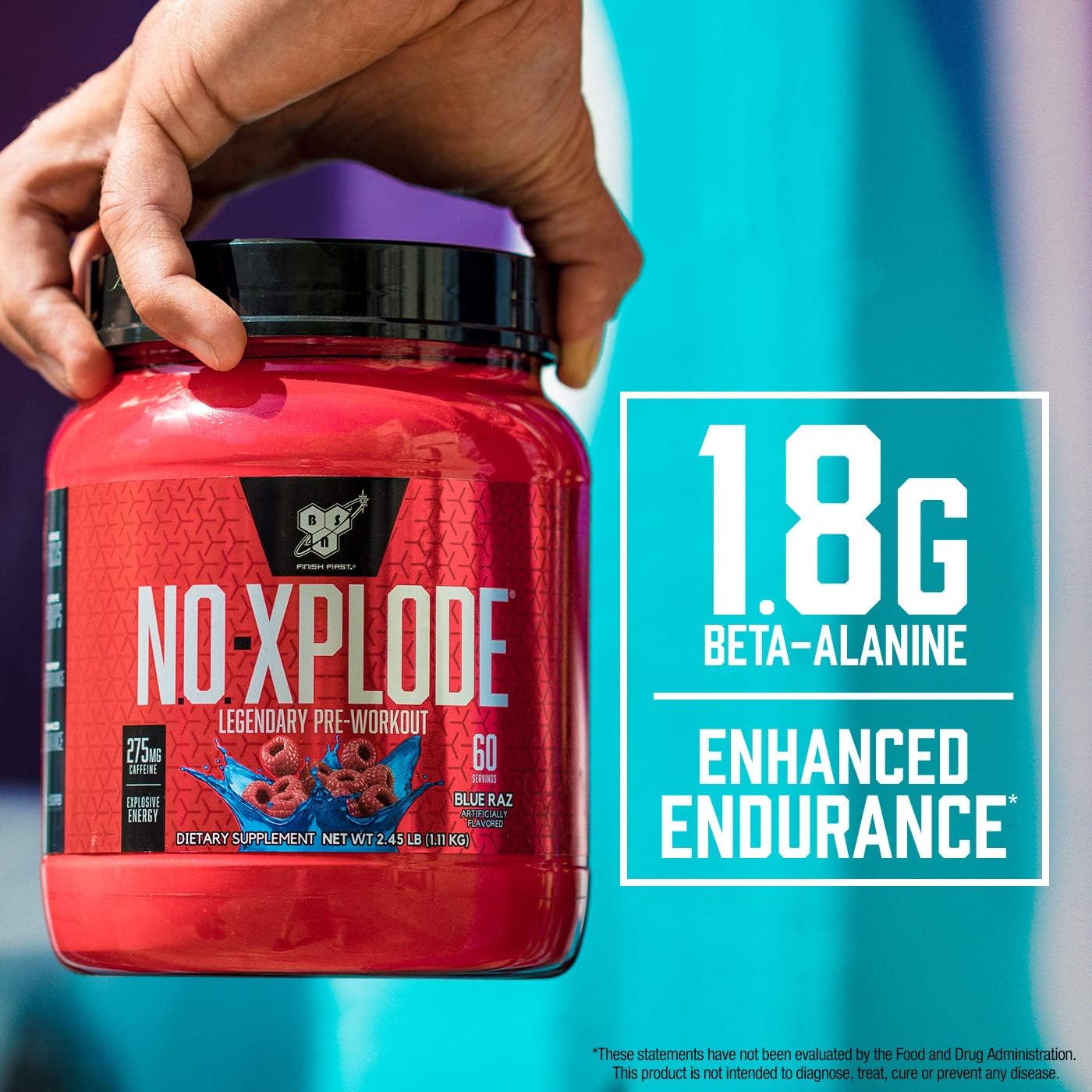 BSN N.O.-XPLODE Pre-Workout Supplement with Creatine, Beta-Alanine, and Energy, Flavor: Blue Raz, 60 Servings: Health & Personal Care