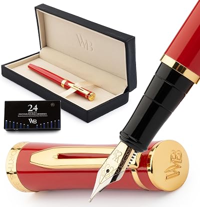 Wordsworth & Black Fountain Pen Set 18K Gold Medium Crimson Red Gift Box