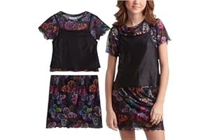 Steve Madden Girls' Skirt Set - 2 Piece Short Sleeve T-Shirt or Tank Top and Skirt Set - Casual Outfit Set for Girls (4-16)