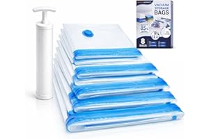 8-Pack Vacuum Storage Bags with Hand Pump – Small, Medium, Large & Jumbo – Space Saver Bags for Clothes, Comforters, Blankets