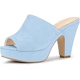 Allegra K Women's Platform Chunky Heel Slides Sky Blue Sandals 8.5 m US