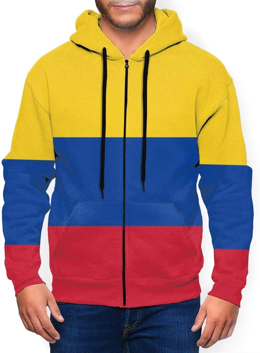 SaaoDt Columbia Flag Men's Pullover 100 Polyester Zip Hooded