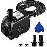 CWKJ Fountain Pump, 400GPH Submersible , Durable 25W Outdoor Water Pump with 6.5ft Power Cord, 3 Nozzles for Aquarium, Pond,