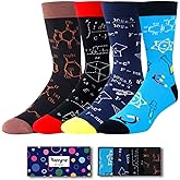 HAPPYPOP Math & Chemistry Socks for Men, 4 Pack, Funny Socks for Teachers, Scientists, Students, Teens Boys, Gift for Science Lovers, Breathable Cotton, Crew Length