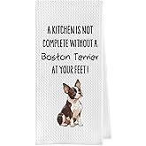 Geqtt Boston Terrier Dish Towels - Funny Boston Terrier Gifts Decorative Waffle Weave Kitchen Towels, Dog Lover Hand Tea Towel (16×24 Inches)